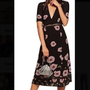black and pink flower reformation dress